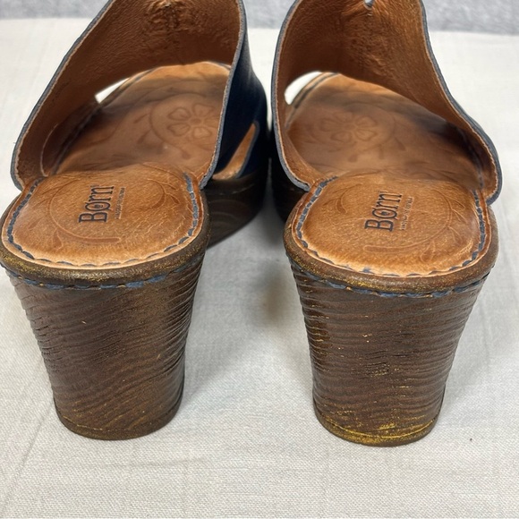 Born Crato High Heel Platform Slide Sandals-Blue Leather-Women Size 9 - Picture 5 of 11